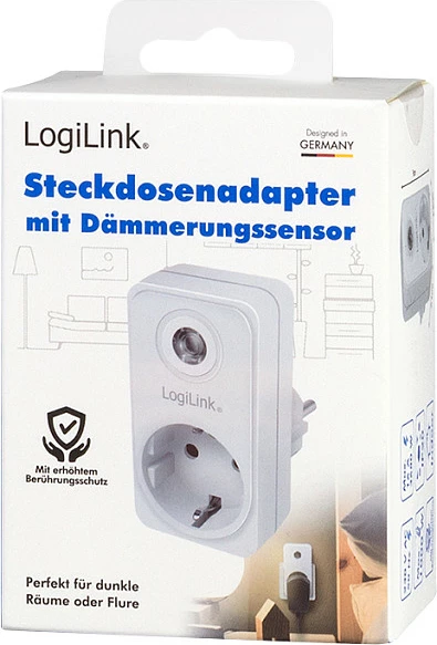 Adapter prize LogiLink PA0263, Schuko Type F, sensor drite, 1 dalje, 16A 3600W, i bardhë