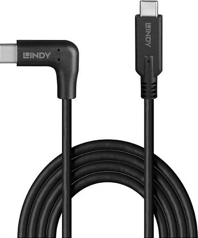 Kabllo USB-C LINDY USB 3.2 Gen 2, 0.5m, USB-C në USB-C, 90° e kënduar, 10Gbps, PD 60W, e zezë