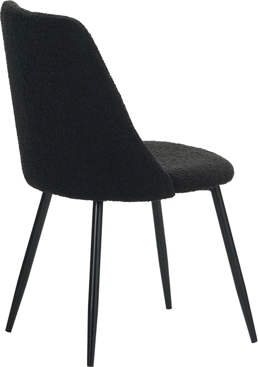 Tavolinë me karrige Gustas-Giselle, 5 copë, gur i bardhë sinterizuar, bouclé e zezë, 120x60x75cm