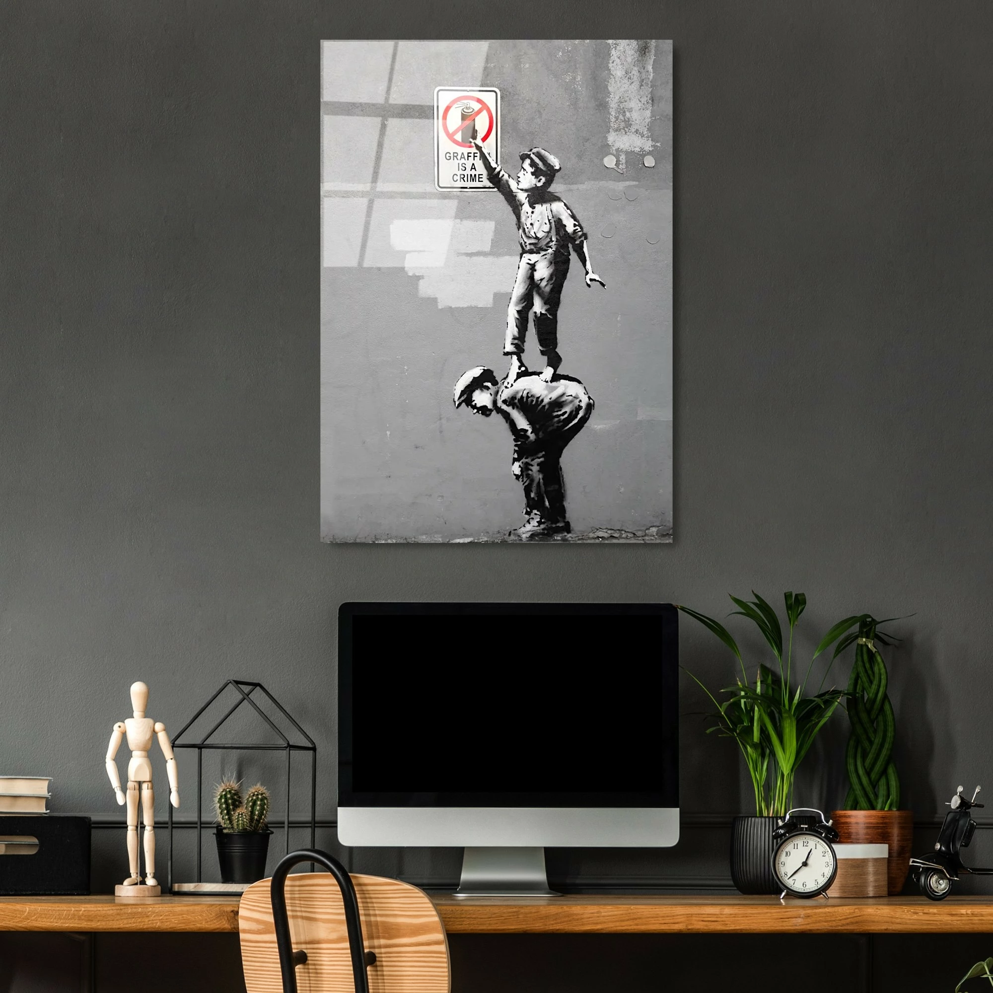 Pikturë dekorative xhami e temperuar, Banksy, shumëngjyrëshe, 45x65cm
