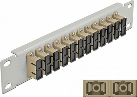 Patch panel fibër optike DeLOCK 10", 12 port SC Duplex, 1U, beige/gri