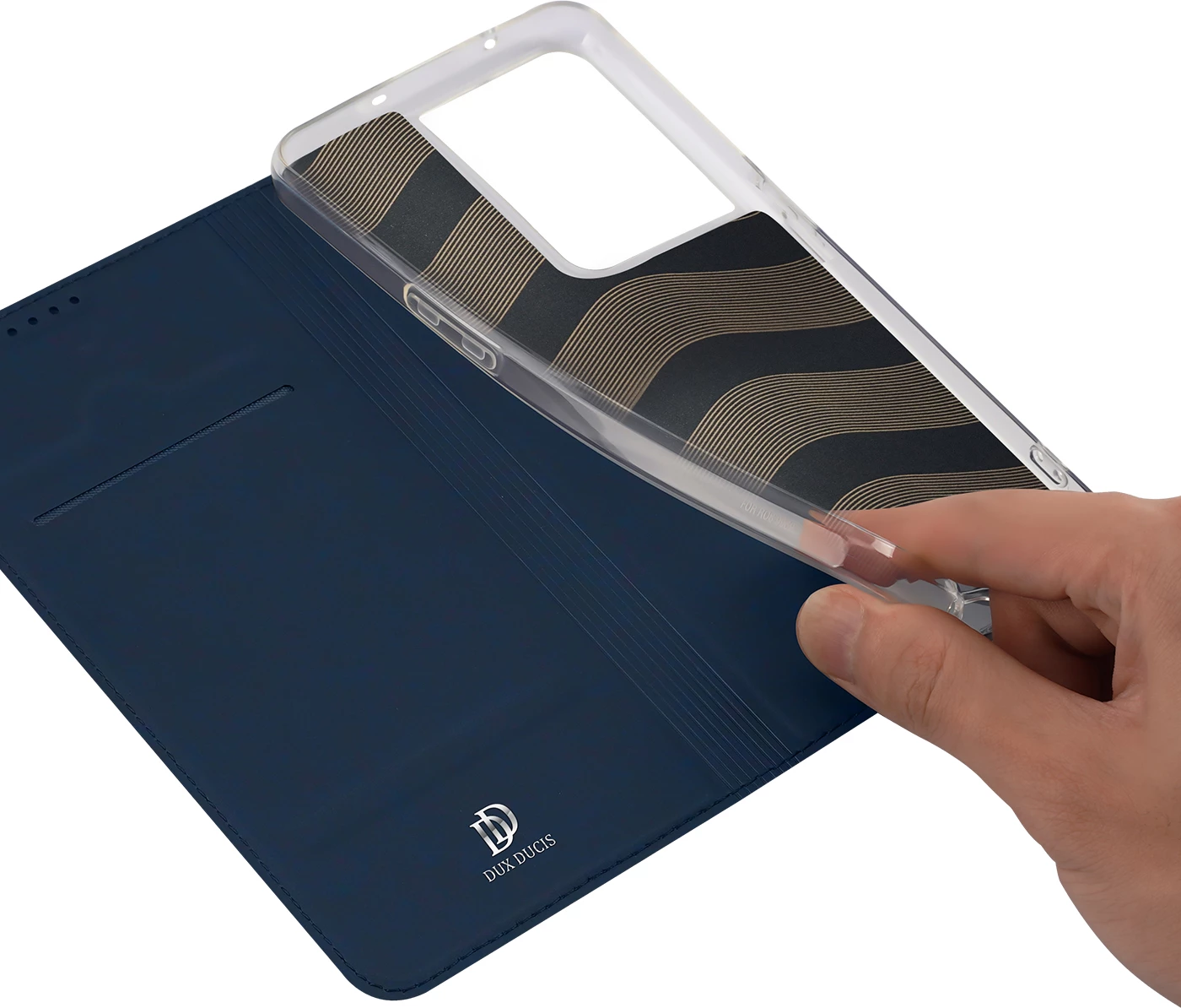 Mbështjellës Dux Ducis Skin Pro për Oppo Reno 8 Pro, me kapak, xhep për kartela, funksion standi, Kaltër