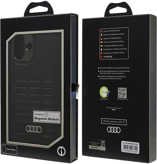 Mbështjellës Audi MagSafe për iPhone 16 Plus 6.7", lëkurë sintetike, zi