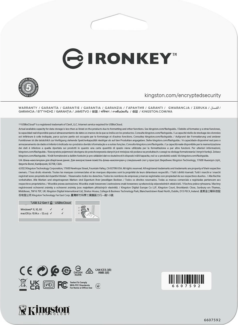 USB flash Kingston IronKey Locker+ 50 64GB, USB 3.2, encryption, hiri