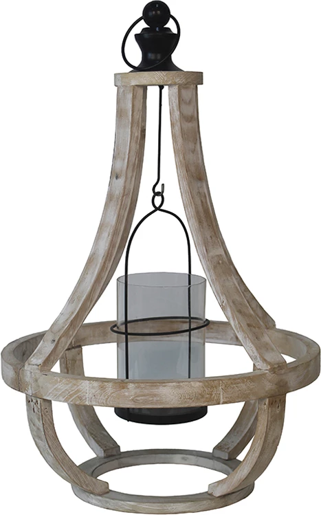 Fener dekorativ Esma, dru natyral, xham, 35x35x52 cm