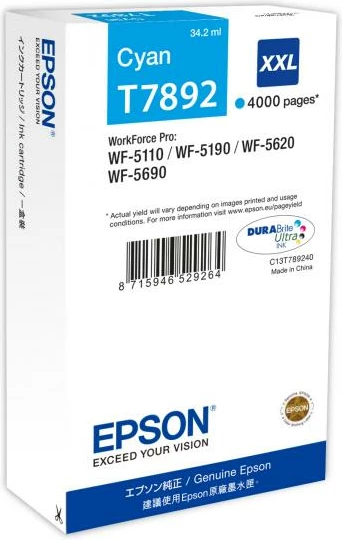 Kasetë boje, Epson, T7892 (C13T789240), kapacitet i lartë 35 ml, Cyan