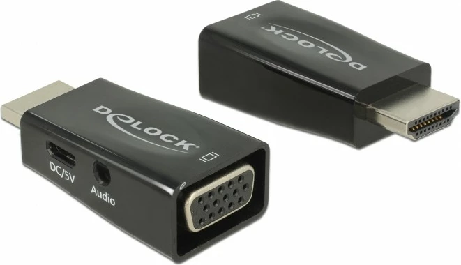 Adapter HDMI në VGA DeLOCK, me audio, i zi