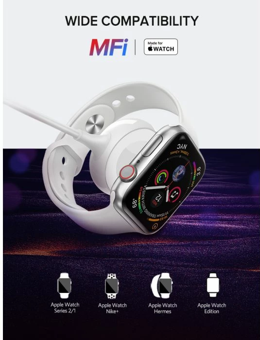 Karikues magnetik wireless për Apple Watch UGREEN 60969, USB-A + USB-C, 5V/1A, e bardhë