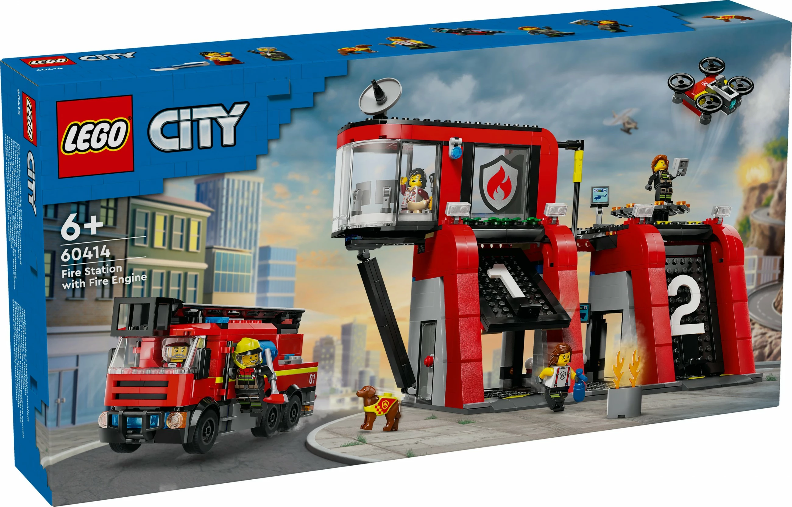 Set ndërtimi LEGO City 60414, stacion zjarri me kamion, 843 pjesë, shumëngjyrësh