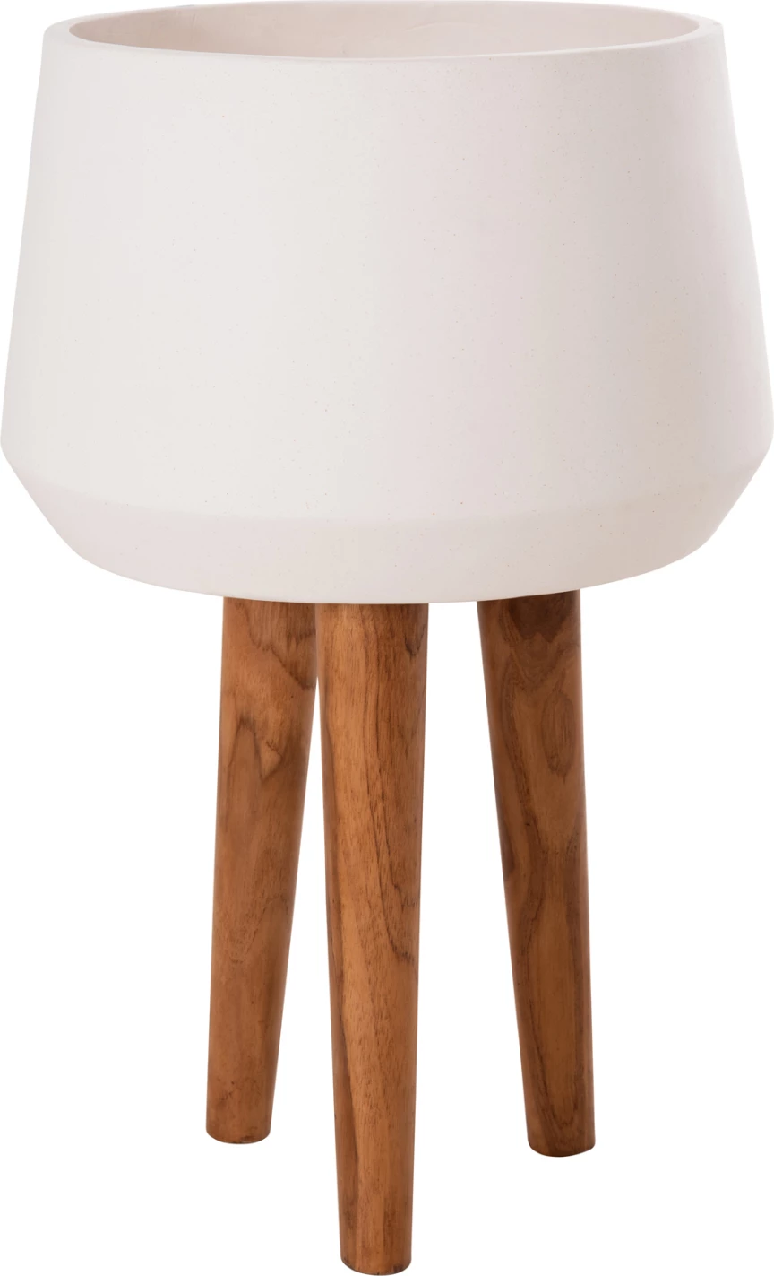 Vazo e brendshme QUAN, çimento fibër, ngjyrë e bardhë, bazë dru tik, Φ40x85cm