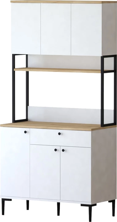 Dollap kuzhine Lenner, ngjyrë e bardhë-sonoma, 90x45x184cm