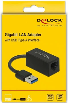 Adapter rrjeti DeLOCK USB 3.2 Gen 1 Type-A në Gigabit LAN RJ45, kabllo 0.9m, i zi
