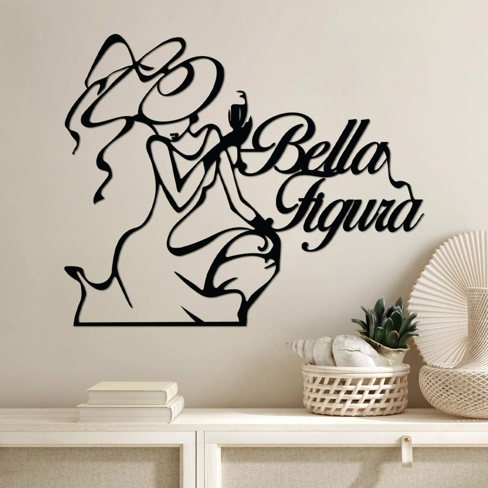 Aksesor dekorativ metalik për mur, Wallity Bella Figura 4, ngjyrë e zezë, 56x46cm