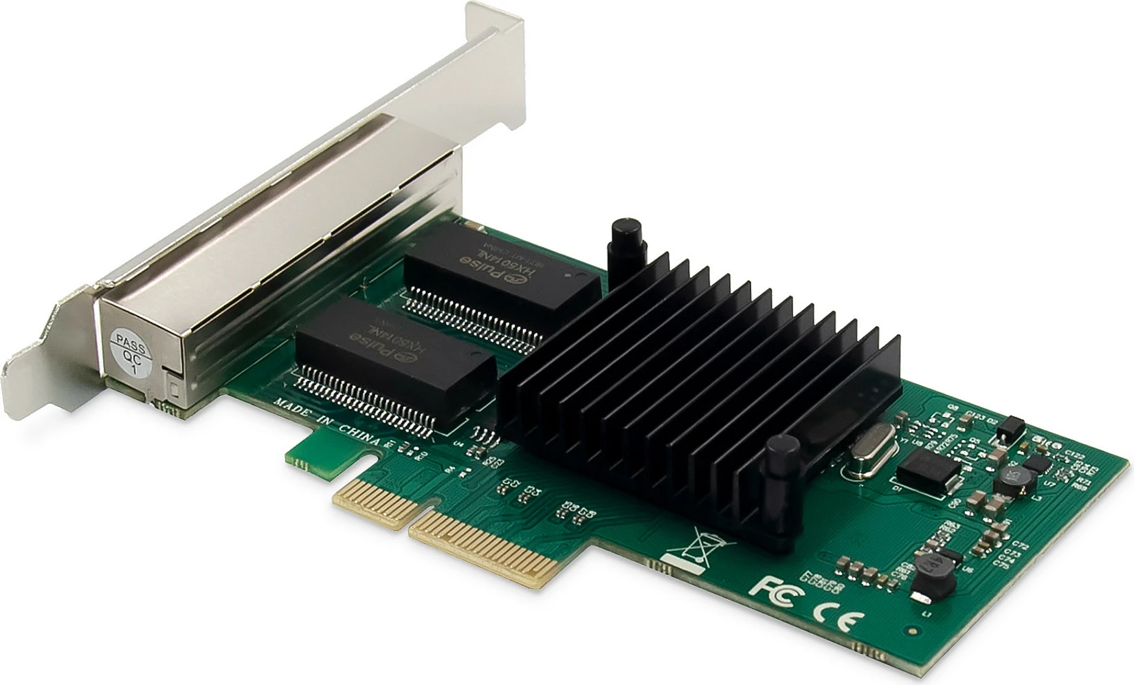 Kartelë rrjeti Digitus PCIe, Intel I350, 4x RJ45 Gigabit, e zezë/jeshile