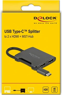 Adapter DeLOCK USB-C (DP Alt Mode) në 2x HDMI MST, 4K 60Hz, i zi