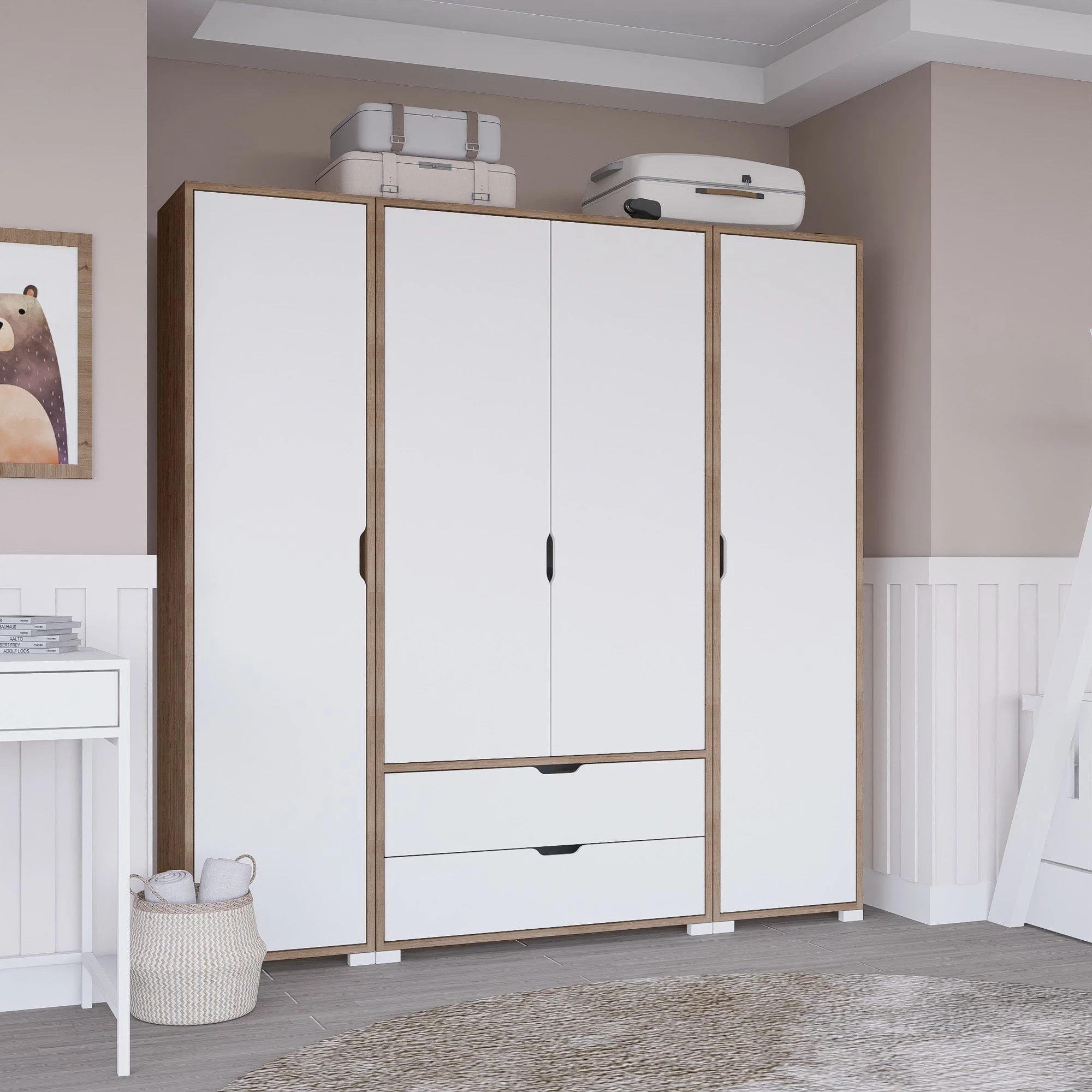 Dollap Hanah Home, Nisan 1600-024, ngjyrë arrë e çelët dhe e bardhë