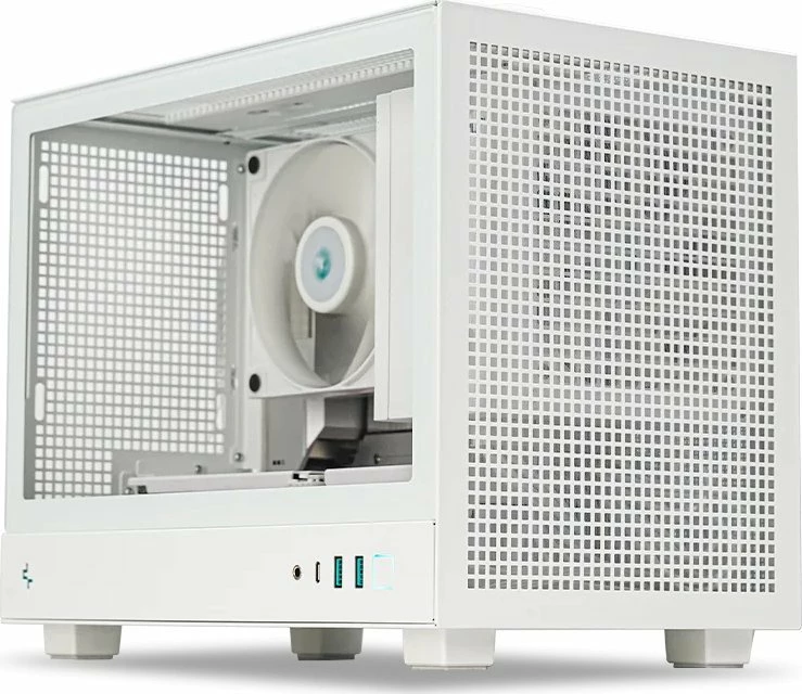 Kasë Deepcool CH160 Mini-ITX SFF, high-airflow mesh, me dritare, pa PSU, e bardhë
