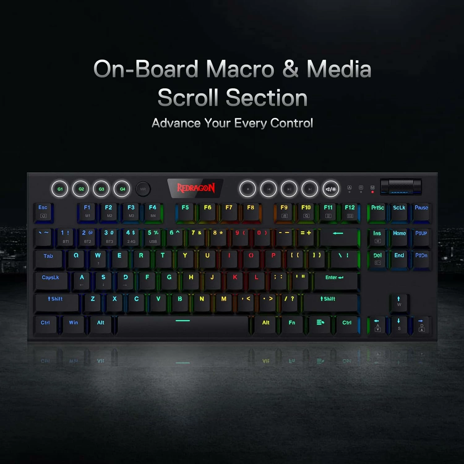 Tipkovnicë mekanike Redragon Horus TKL Pro K621RGB-PRO, tri-mode USB-C/2.4G/BT, Red switch, RGB, low-profile, 87 taste, e zezë