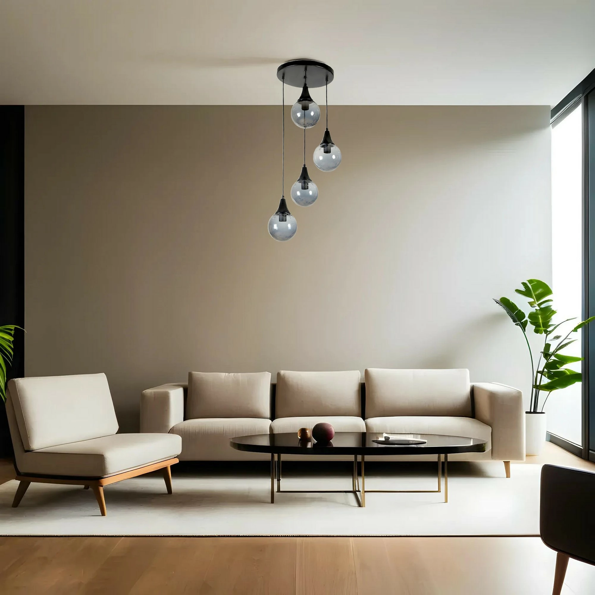 Llambë tavani Opviq Afra, 4 llampa, metal i zi, xham fume