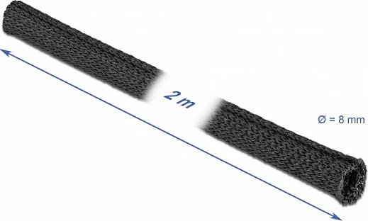 Mëngë mbrojtëse kabllosh DeLOCK Woven Sleeve 2 m x 8 mm, vetë-mbyllëse, e zezë