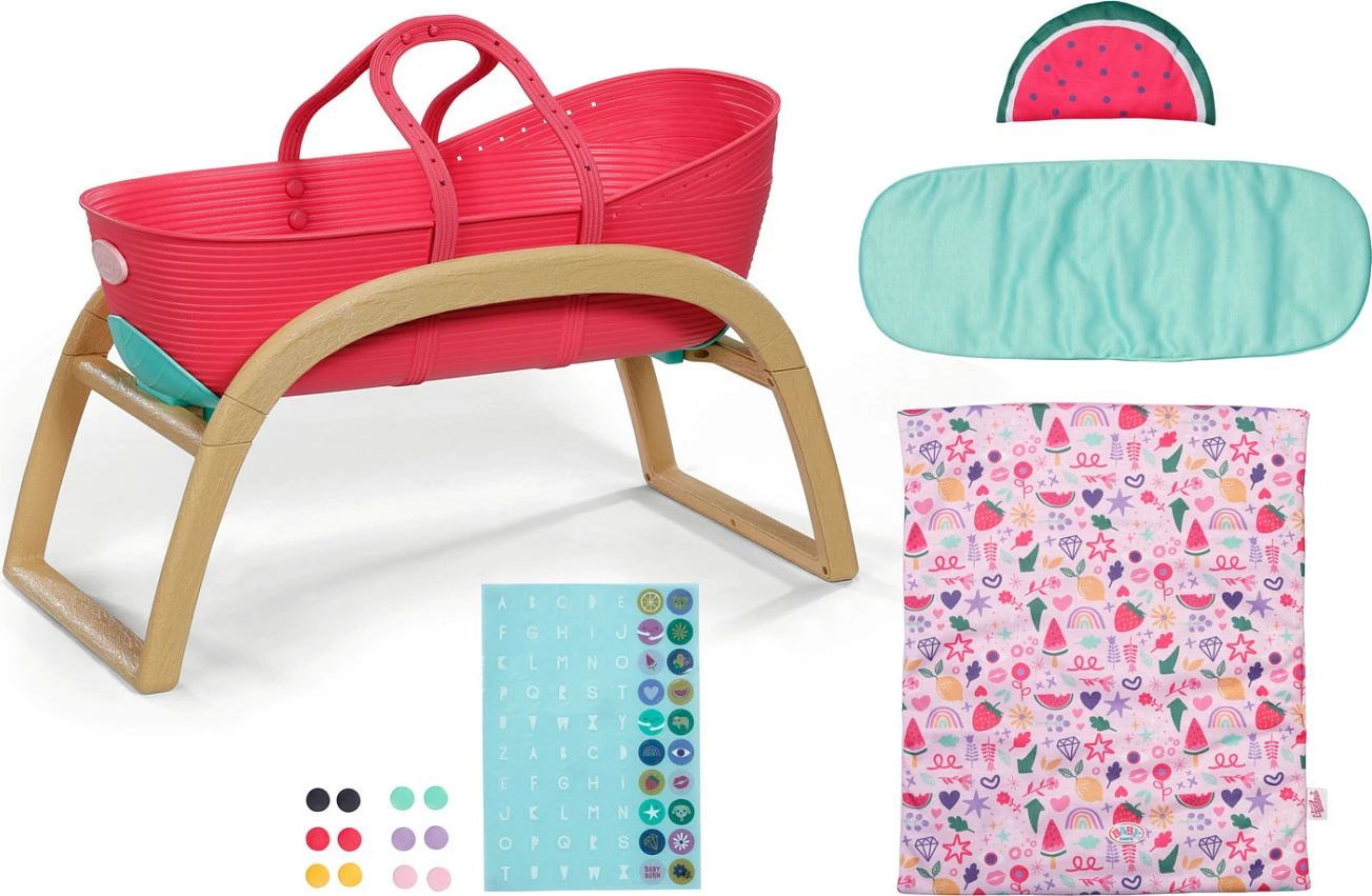 Krevat për kukulla Zapf Creation BABY born Pinplay Bassinet 3 në 1, me lëkundje, shumëngjyrësh