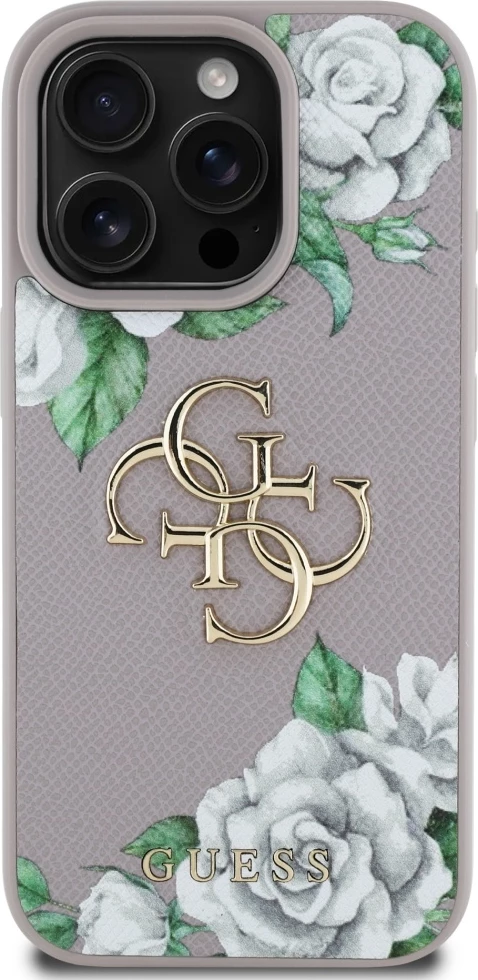 Mbështjellës Guess Grained Roses Big 4G logo për iPhone 16 Pro, vjollcë