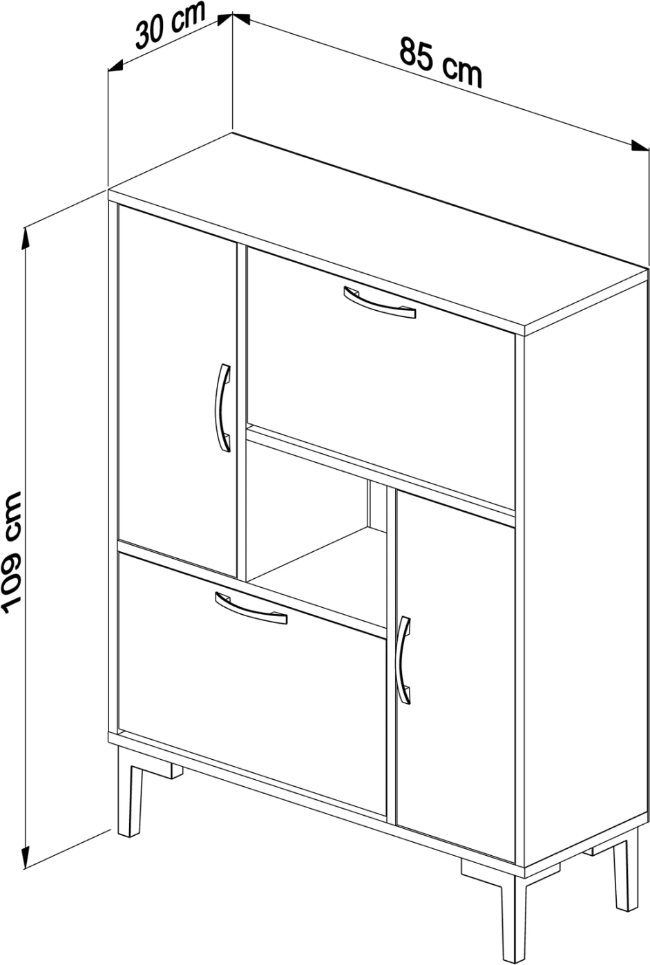 Dollap këpucësh MEDY FH18187.04 melaminë, këmbë të bardha, 86,5x30x109H cm