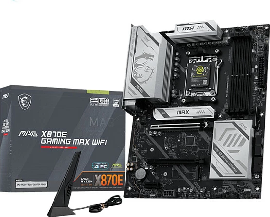 Pllakë amë MSI MAG X870E Gaming Max WiFi, Socket AM5, DDR5, ATX, Wi‑Fi 7, e zezë/argjendtë