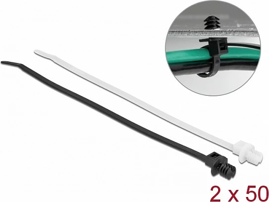 Lidhëse kabllosh DeLOCK me bazë lamelore 200 x 4.8 mm, 100 copë, e zezë/transparente