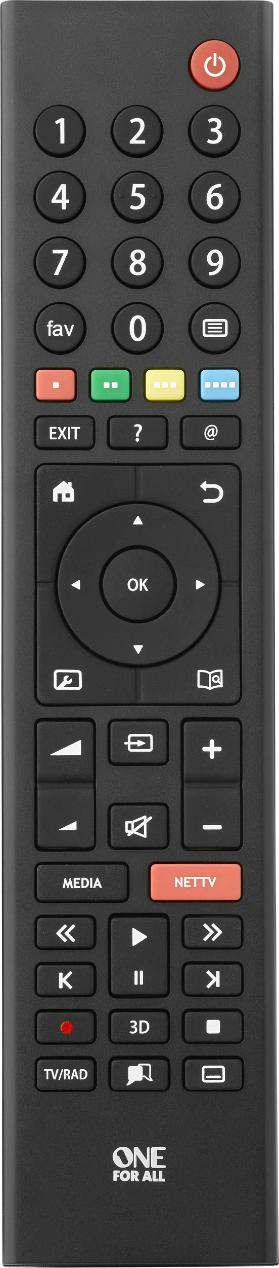 Telekomandë zëvendësuese One For All për TV Grundig, IR, 2xAAA, e zezë