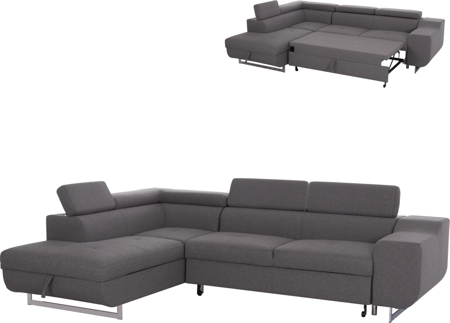 Kënd-sofë me hapësirë për depo, Encore FH3301.01L, material gri, 285x205x90cm