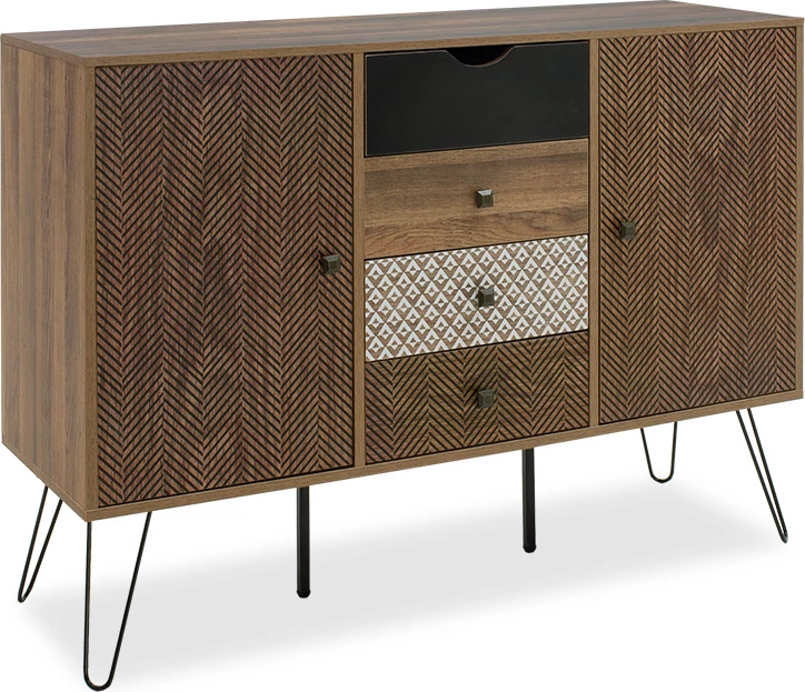 Bufe Boho me katër sirtarë, ngjyrë arre, 122x39,5x86cm