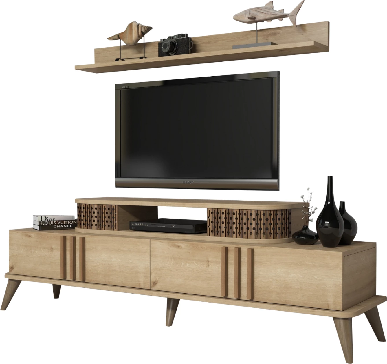 Mobilje TV kombo FH9515.01 melamin ngjyrë lisi natyral 168x39x51.6Hcm