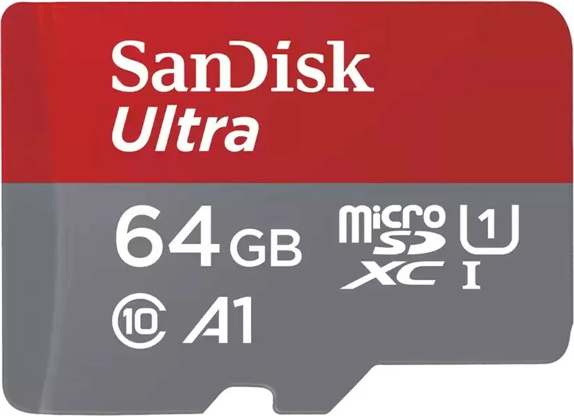 MicroSDXC Sandisk Ultra 64GB 140MB/s me adapter, gri/kuqe