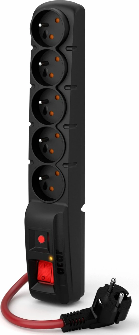 Zgjatues rryme me mbrojtje nga tejtensioni Acar F5 Power, 5 priza, kabllo 10 m, 3680 W, i zi