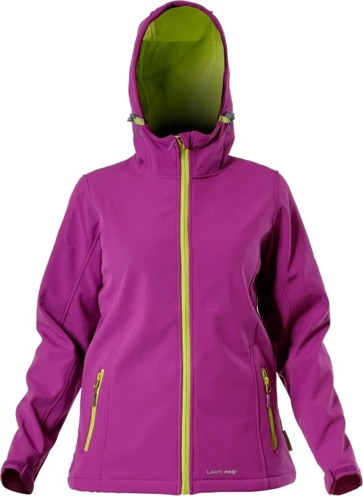 Xhaketë softshell për femra LAHTI PRO L4090504 XL, me kapuç, waterproof 5000 mm, frymëmarrëse 3000 g/m²/24h, vjollcë