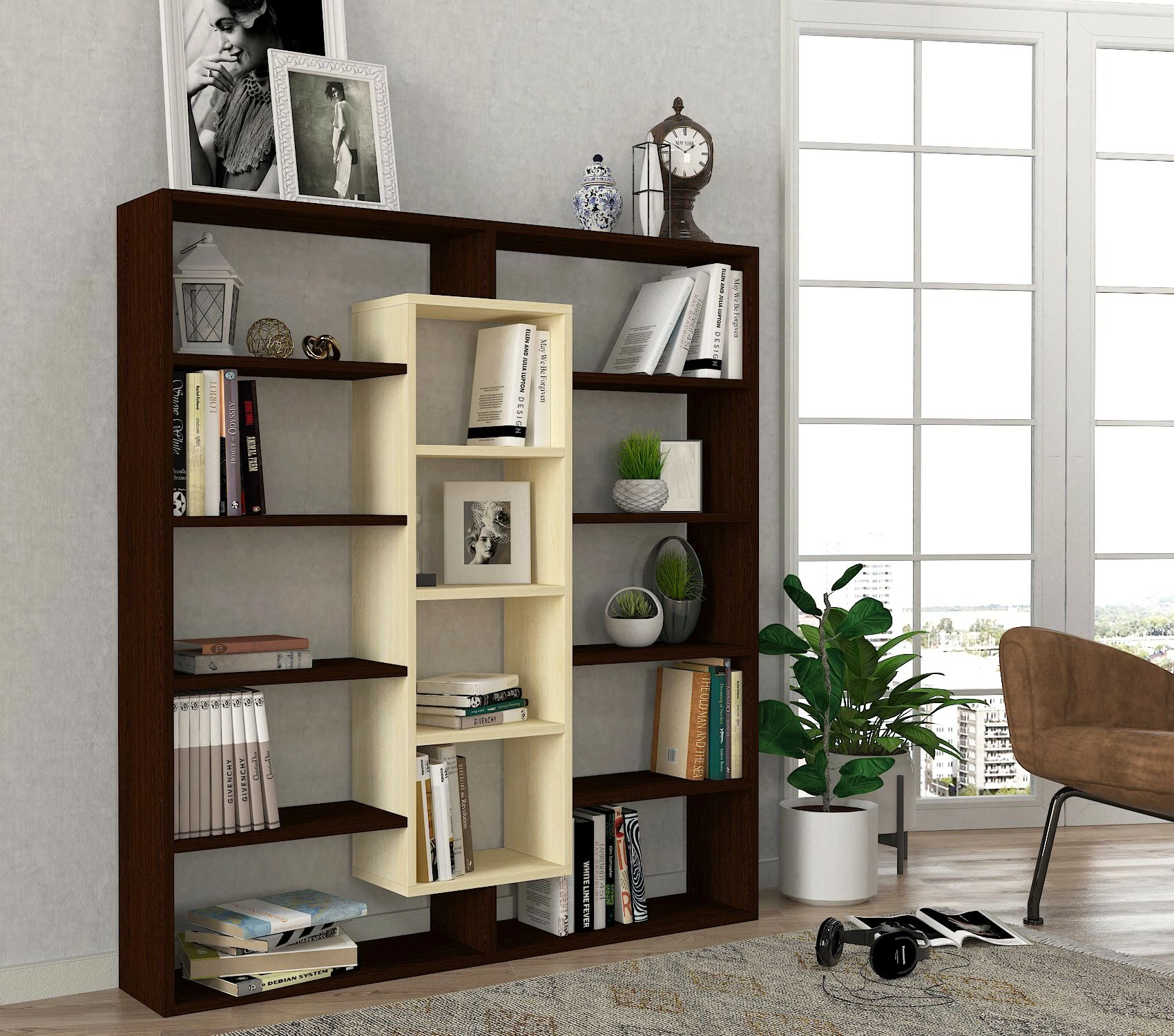 Raft librash Hanah Home, Ample, ngjyrë lis dhe kafe, 125x135.7x22cm