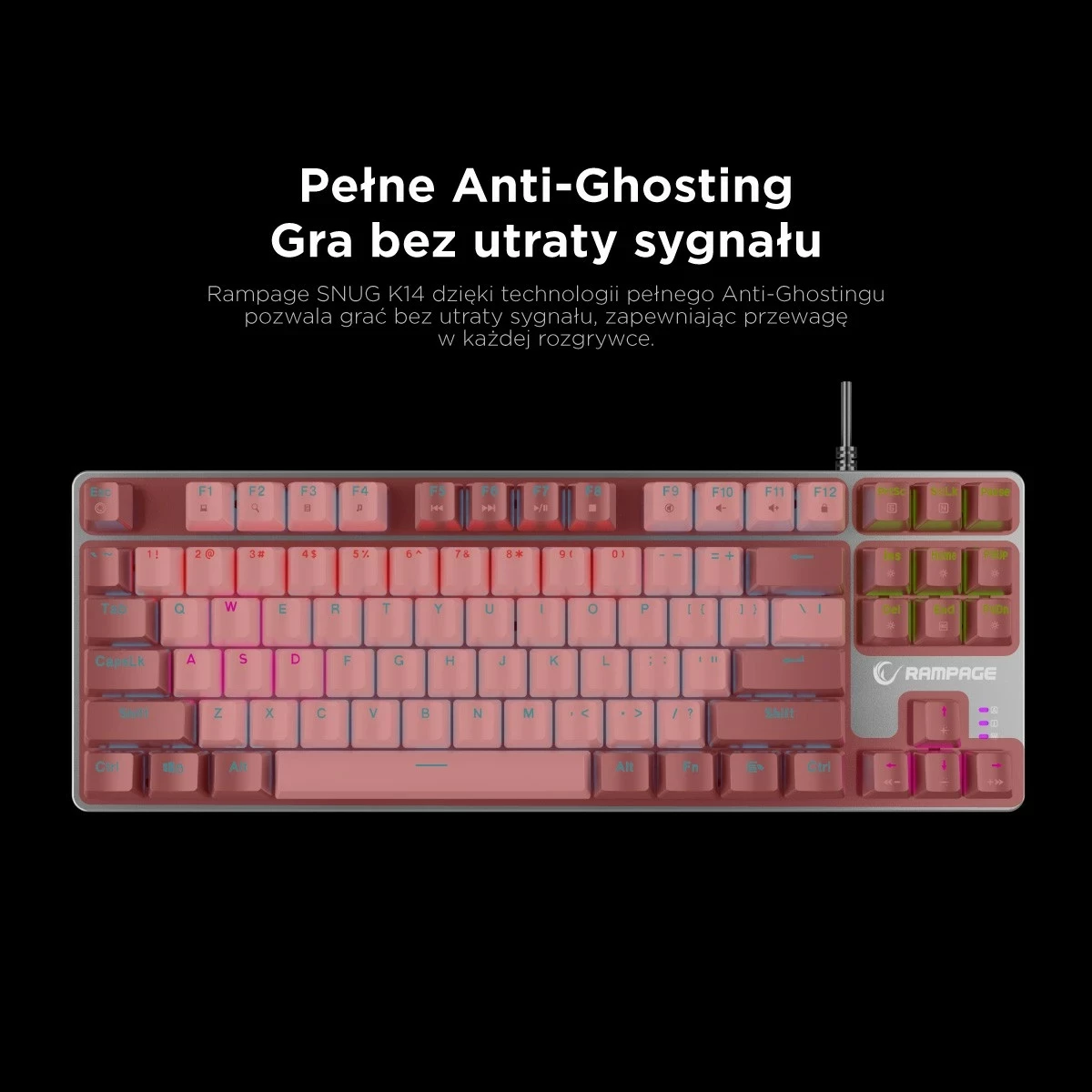 Tastierë mekanike gaming Rampage Snug RGB KRGD Red, 80%, anglisht, bardhë-gri