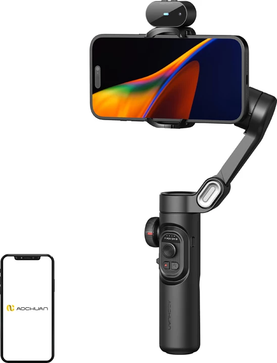 Gimbal për celular AOCHUAN Smart XE, stabilizim 3-aksësh, AI sensor, bateri 2600 mAh, set me tripod, i zi