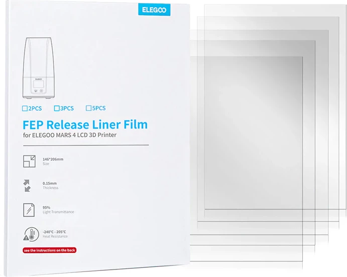 Film FEP Elegoo 50.102.0092, 146×206 mm, 0.15 mm, 95% transmetim drite, set 5 copë