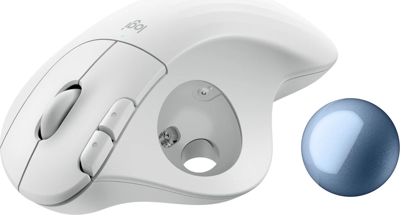 Maus Logitech 910-007030, dorë e djathtë, Trackball, RF Wireless + Bluetooth, 2000 DPI, Blu, Bardhë