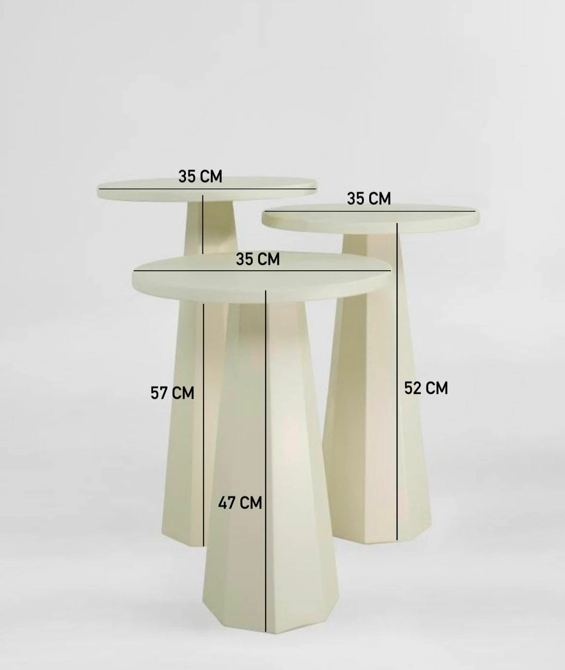 Set tavolinash anësore Skye Decor, Lilyum (57 + 52 + 47), krem