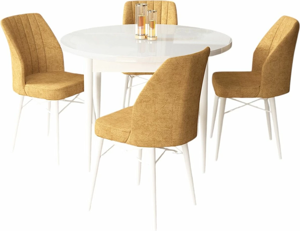 Tavolinë me karrige (5 copë), Skye Decor, Rox, e bardhë, kapuçino