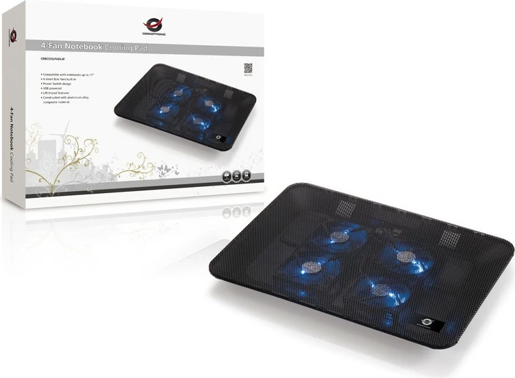 Mbajtëse ftohëse Conceptronic 4-fan, USB-A 2.0, për laptop 15.6 inç, e zezë