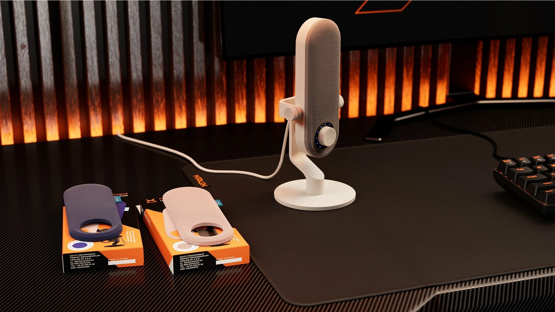 Mikrofon USB Krux Pin KRXC019, kardioid, dalje 3.5mm për monitorim, USB-C me adaptor USB-A, i bardhë
