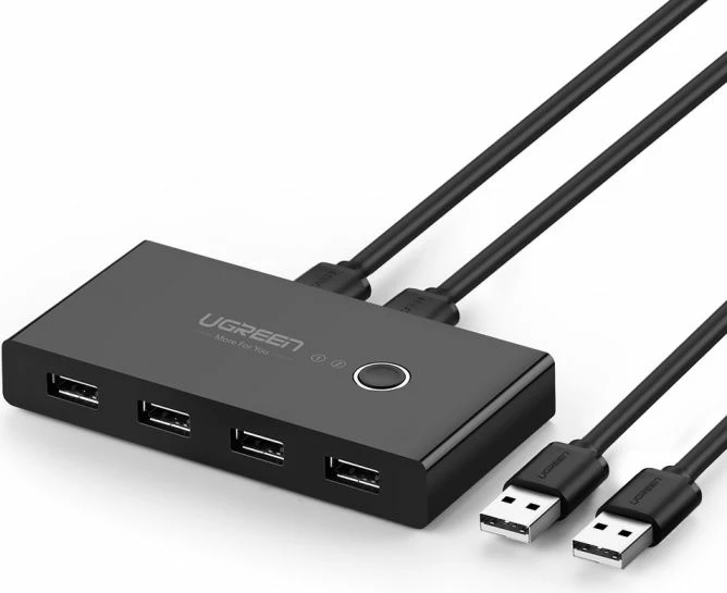 Switch USB UGREEN 30768, 4x USB 3.0, për 2 kompjuterë, i zi, set me 2 kabllo USB