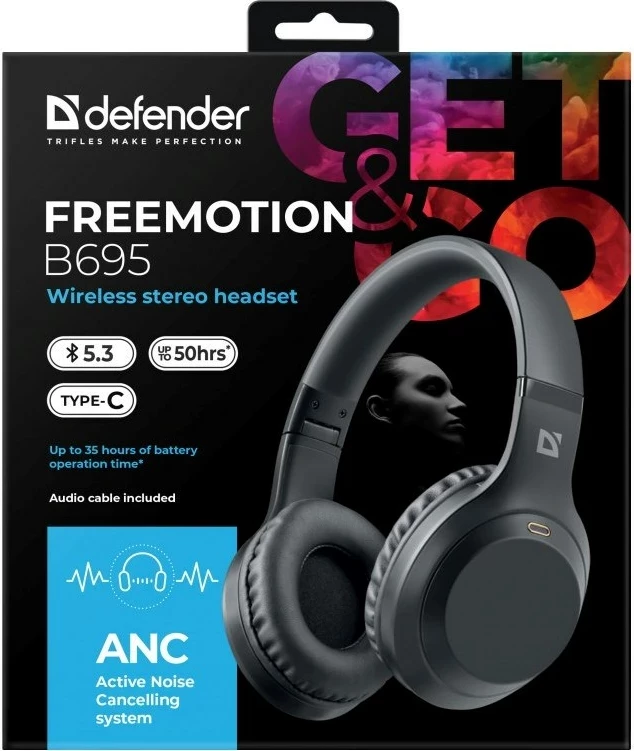 Kufje Defender Bluetooth FreeMotion B695 ANC, Të Zeza