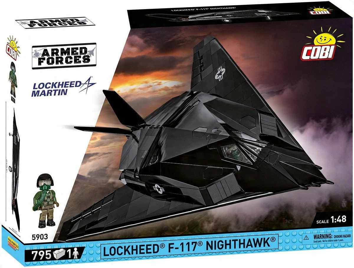 Set blloqesh konstruksioni Cobi Armed Forces Lockheed F-117 Nighthawk 5903, 795 copë, shkalla 1:48, 1 figurë, e zezë