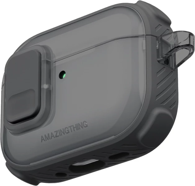 Mbështjellës për kufje, AmazingThing Titan Pro Mag Case Clear për AirPods Pro 3, PC+TPU, përputhshëm me karikim wireless, me karabiner, e zezë