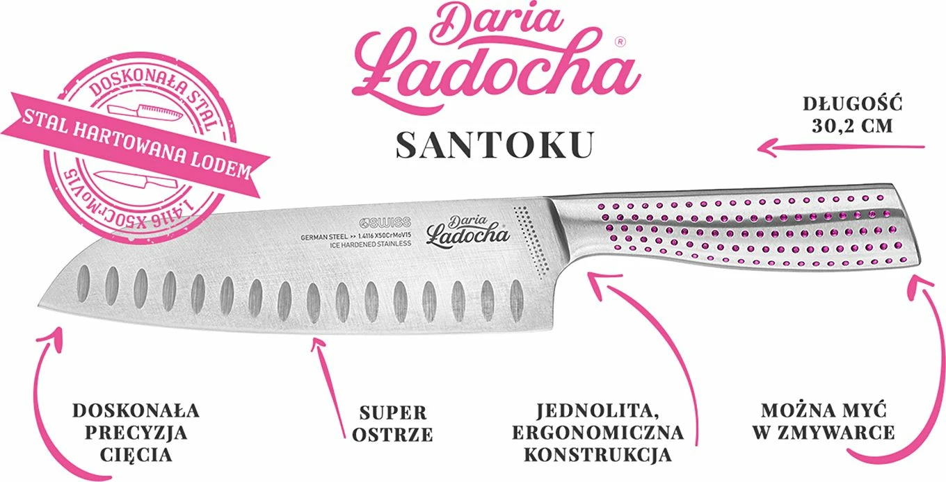 Set thikash kuzhine 4Swiss Daria Ladocha, Santoku 176 mm + Chef 200 mm, 2 copë, çelik